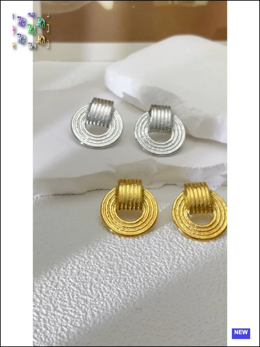 14K Gold Plated Textured Geometric Drop Earrings - Hypoallergenic Stainless